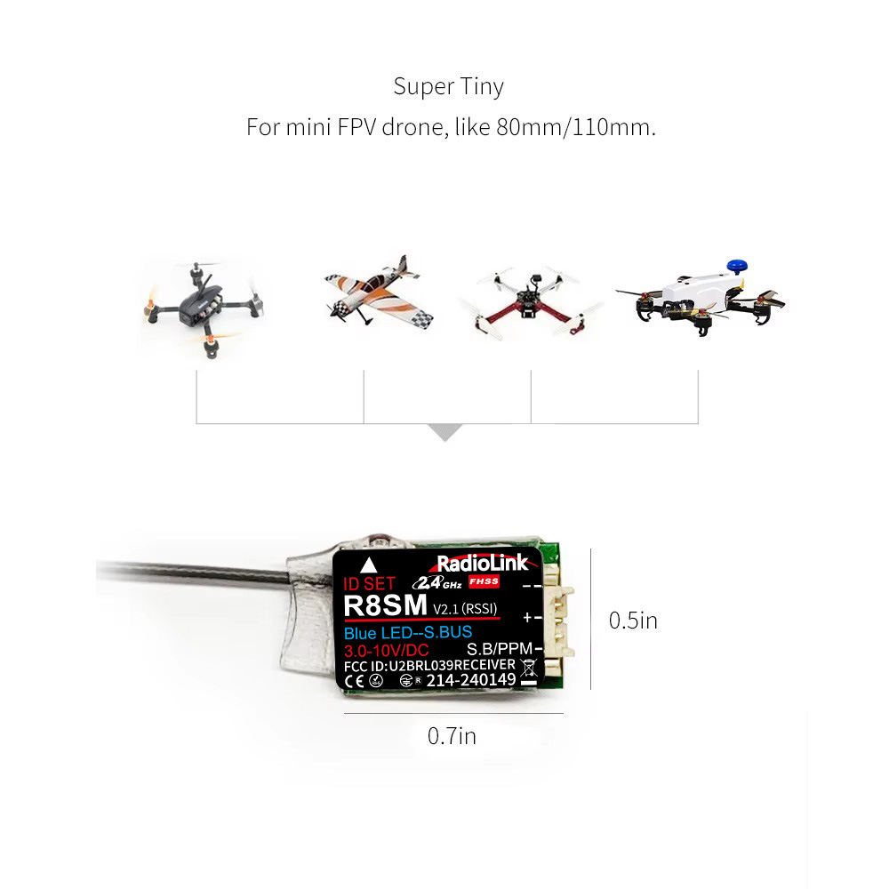 Receiver Sbus 8Ch - RadioLink R8SM 8CH 2.4GHz Super Tiny