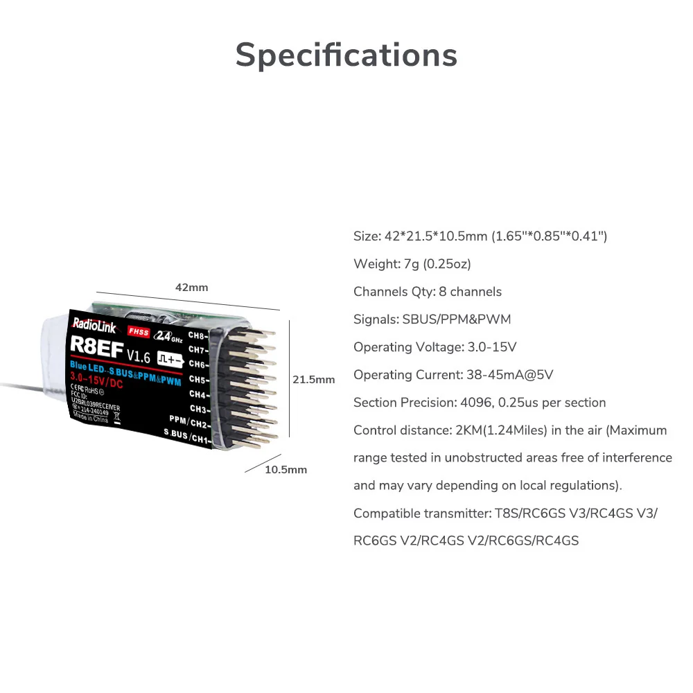 Radiolink R8EF Receiver 2.4G 8 - огляд і ціна Receiver Sbus 8Ch